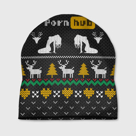 Шапка 3D с принтом Pornhub свитер с оленями в Санкт-Петербурге, 100% полиэстер | универсальный размер, печать по всей поверхности изделия | 2021 | knit | knitted | merch | new year | sweater | ugly sweater | вязанный | вязяный | зимний | лого | логотип | мерч | новый год | олени | рождественский | рождественский свитер | рождес