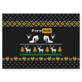 Поздравительная открытка с принтом Pornhub свитер с оленями в Санкт-Петербурге, 100% бумага | плотность бумаги 280 г/м2, матовая, на обратной стороне линовка и место для марки
 | 2021 | knit | knitted | merch | new year | sweater | ugly sweater | вязанный | вязяный | зимний | лого | логотип | мерч | новый год | олени | рождественский | рождественский свитер | рождес