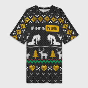 Платье-футболка 3D с принтом Pornhub свитер с оленями в Санкт-Петербурге,  |  | 2021 | knit | knitted | merch | new year | sweater | ugly sweater | вязанный | вязяный | зимний | лого | логотип | мерч | новый год | олени | рождественский | рождественский свитер | рождес