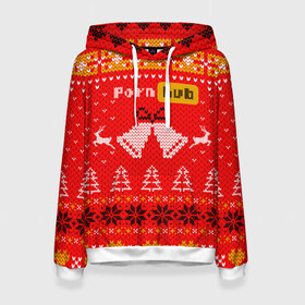 Женская толстовка 3D с принтом Pornhub рождественский свитер в Санкт-Петербурге, 100% полиэстер  | двухслойный капюшон со шнурком для регулировки, мягкие манжеты на рукавах и по низу толстовки, спереди карман-кенгуру с мягким внутренним слоем. | 2021 | christmas | knit | knitted | merch | new year | sweater | ugly sweater | вязанный | вязяный | зимний | лого | логотип | мерч | новый год | олени | рождественский | рождество