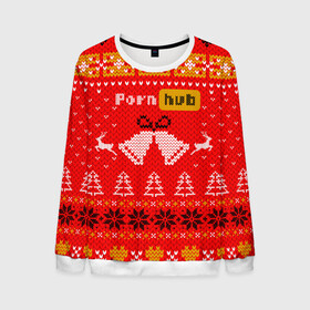 Мужской свитшот 3D с принтом Pornhub рождественский свитер в Санкт-Петербурге, 100% полиэстер с мягким внутренним слоем | круглый вырез горловины, мягкая резинка на манжетах и поясе, свободная посадка по фигуре | 2021 | christmas | knit | knitted | merch | new year | sweater | ugly sweater | вязанный | вязяный | зимний | лого | логотип | мерч | новый год | олени | рождественский | рождество