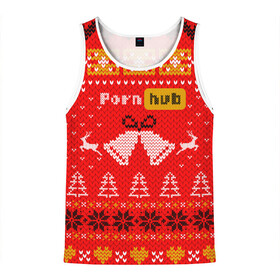 Мужская майка 3D с принтом Pornhub рождественский свитер в Санкт-Петербурге, 100% полиэстер | круглая горловина, приталенный силуэт, длина до линии бедра. Пройма и горловина окантованы тонкой бейкой | 2021 | christmas | knit | knitted | merch | new year | sweater | ugly sweater | вязанный | вязяный | зимний | лого | логотип | мерч | новый год | олени | рождественский | рождество