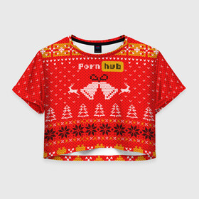 Женская футболка Crop-top 3D с принтом Pornhub рождественский свитер в Санкт-Петербурге, 100% полиэстер | круглая горловина, длина футболки до линии талии, рукава с отворотами | Тематика изображения на принте: 2021 | christmas | knit | knitted | merch | new year | sweater | ugly sweater | вязанный | вязяный | зимний | лого | логотип | мерч | новый год | олени | рождественский | рождество