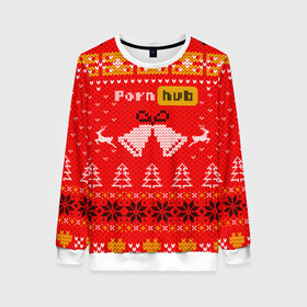 Женский свитшот 3D с принтом Pornhub рождественский свитер в Санкт-Петербурге, 100% полиэстер с мягким внутренним слоем | круглый вырез горловины, мягкая резинка на манжетах и поясе, свободная посадка по фигуре | 2021 | christmas | knit | knitted | merch | new year | sweater | ugly sweater | вязанный | вязяный | зимний | лого | логотип | мерч | новый год | олени | рождественский | рождество