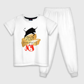 Детская пижама хлопок с принтом Год Быка 2021 в Санкт-Петербурге, 100% хлопок |  брюки и футболка прямого кроя, без карманов, на брюках мягкая резинка на поясе и по низу штанин
 | 