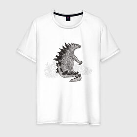 Мужская футболка хлопок с принтом Годзилла в Санкт-Петербурге, 100% хлопок | прямой крой, круглый вырез горловины, длина до линии бедер, слегка спущенное плечо. | гадзила | годзила | годзилла | динозавр | динозавры | дракон | драконы | фильм | фильмы | япония | японское