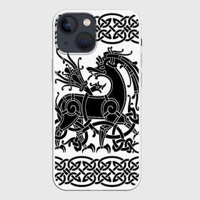 Чехол для iPhone 13 mini с принтом Вендельский олень чёрный 3D в Санкт-Петербурге,  |  | вендель | викинги | вязь | олень | орнамент | скандинавский | тату | узор