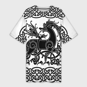 Платье-футболка 3D с принтом Вендельский олень чёрный 3D в Санкт-Петербурге,  |  | вендель | викинги | вязь | олень | орнамент | скандинавский | тату | узор