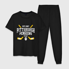 Мужская пижама хлопок с принтом Pittsburgh Penguins в Санкт-Петербурге, 100% хлопок | брюки и футболка прямого кроя, без карманов, на брюках мягкая резинка на поясе и по низу штанин
 | hockey | nhl | penguins | pittsburg | pittsburgh | pittsburgh penguins | usa | нхл | пингвинз | питтсбург | питтсбург пингвинз | спорт | сша | хоккей | шайба