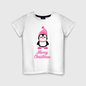 Детская футболка хлопок с принтом Пингвин в Санкт-Петербурге, 100% хлопок | круглый вырез горловины, полуприлегающий силуэт, длина до линии бедер | 2021 | merry christmas | белка | год быка | дед мороз | детская | дух  рождества | дух нового года | енот | животное | лиса | милый пингвин | новогодняя | пенгвин | пингвин | пингвиненок | пингвины | праздник