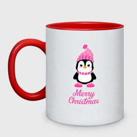 Кружка двухцветная с принтом Пингвин в Санкт-Петербурге, керамика | объем — 330 мл, диаметр — 80 мм. Цветная ручка и кайма сверху, в некоторых цветах — вся внутренняя часть | 2021 | merry christmas | белка | год быка | дед мороз | детская | дух  рождества | дух нового года | енот | животное | лиса | милый пингвин | новогодняя | пенгвин | пингвин | пингвиненок | пингвины | праздник