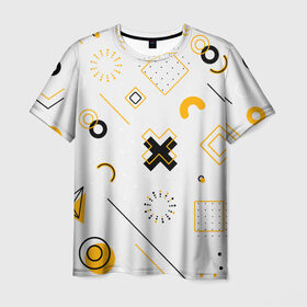 Мужская футболка 3D с принтом узоры в Санкт-Петербурге, 100% полиэфир | прямой крой, круглый вырез горловины, длина до линии бедер | Тематика изображения на принте: крестик | круг | полоски | разноцветные | стрелки | точка | узоры