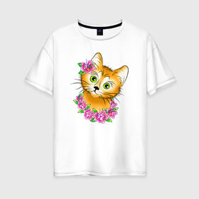 Женская футболка хлопок Oversize с принтом Котенок в Санкт-Петербурге, 100% хлопок | свободный крой, круглый ворот, спущенный рукав, длина до линии бедер
 | cat | кот. кошка. котик. котенок | коты