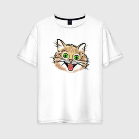 Женская футболка хлопок Oversize с принтом Веселый Вася в Санкт-Петербурге, 100% хлопок | свободный крой, круглый ворот, спущенный рукав, длина до линии бедер
 | кот. кошка. котенок. котик. cat | коты