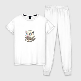 Женская пижама хлопок с принтом Hashibira Inosuke в Санкт-Петербурге, 100% хлопок | брюки и футболка прямого кроя, без карманов, на брюках мягкая резинка на поясе и по низу штанин | 