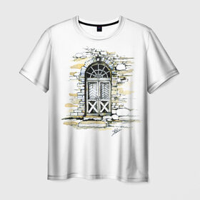 Мужская футболка 3D с принтом Старая дверь в Санкт-Петербурге, 100% полиэфир | прямой крой, круглый вырез горловины, длина до линии бедер | акварель | графика | старая дверь