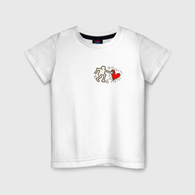 Детская футболка хлопок с принтом Heart в Санкт-Петербурге, 100% хлопок | круглый вырез горловины, полуприлегающий силуэт, длина до линии бедер | Тематика изображения на принте: влюбленные | красный | люди | минимализм | отношения | рисунок | сердечко | страсть | человечки
