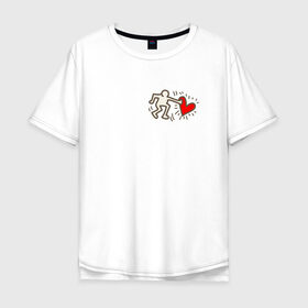 Мужская футболка хлопок Oversize с принтом Heart в Санкт-Петербурге, 100% хлопок | свободный крой, круглый ворот, “спинка” длиннее передней части | влюбленные | красный | люди | минимализм | отношения | рисунок | сердечко | страсть | человечки