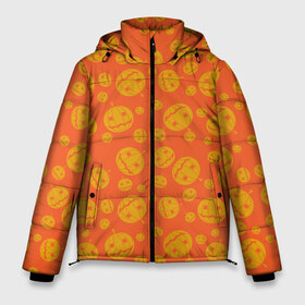 Мужская зимняя куртка 3D с принтом Helloween Pumpkin - Хеллоуин в Санкт-Петербурге, верх — 100% полиэстер; подкладка — 100% полиэстер; утеплитель — 100% полиэстер | длина ниже бедра, свободный силуэт Оверсайз. Есть воротник-стойка, отстегивающийся капюшон и ветрозащитная планка. 

Боковые карманы с листочкой на кнопках и внутренний карман на молнии. | helloween | orange | pumpkin | оранжевый | тыквы | хеллоуин