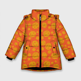 Зимняя куртка для девочек 3D с принтом Helloween Pumpkin - Хеллоуин в Санкт-Петербурге, ткань верха — 100% полиэстер; подклад — 100% полиэстер, утеплитель — 100% полиэстер. | длина ниже бедра, удлиненная спинка, воротник стойка и отстегивающийся капюшон. Есть боковые карманы с листочкой на кнопках, утяжки по низу изделия и внутренний карман на молнии. 

Предусмотрены светоотражающий принт на спинке, радужный светоотражающий элемент на пуллере молнии и на резинке для утяжки. | helloween | orange | pumpkin | оранжевый | тыквы | хеллоуин