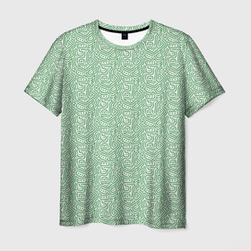 Мужская футболка 3D с принтом Узор из линий в Санкт-Петербурге, 100% полиэфир | прямой крой, круглый вырез горловины, длина до линии бедер | Тематика изображения на принте: green | lines | parallel | pattern | point | зеленый | линии | параллель | точка | узор