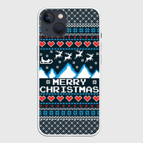 Чехол для iPhone 13 с принтом Свитер Merry Christmas в Санкт-Петербурге,  |  | 8бит | merry christmas | вязаный | горы | новый год | олени | пиксельный | ретро | рождество | свитер | узор