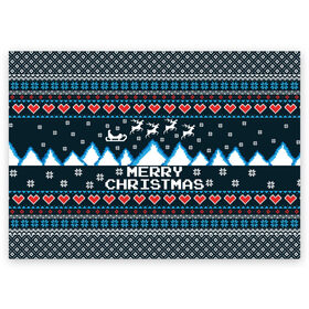 Поздравительная открытка с принтом Свитер Merry Christmas в Санкт-Петербурге, 100% бумага | плотность бумаги 280 г/м2, матовая, на обратной стороне линовка и место для марки
 | 8бит | merry christmas | вязаный | горы | новый год | олени | пиксельный | ретро | рождество | свитер | узор