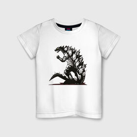 Детская футболка хлопок с принтом Годзилла в Санкт-Петербурге, 100% хлопок | круглый вырез горловины, полуприлегающий силуэт, длина до линии бедер | godzilla | гадзила | годзила | годзилла | динозавр | динозавры | дракон | драконы | фильм | фильмы | япония | японское