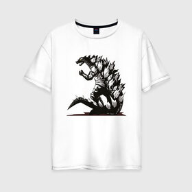 Женская футболка хлопок Oversize с принтом Годзилла в Санкт-Петербурге, 100% хлопок | свободный крой, круглый ворот, спущенный рукав, длина до линии бедер
 | godzilla | гадзила | годзила | годзилла | динозавр | динозавры | дракон | драконы | фильм | фильмы | япония | японское