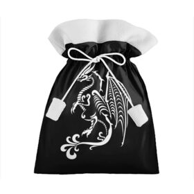 Подарочный 3D мешок с принтом Дракон тату в Санкт-Петербурге, 100% полиэстер | Размер: 29*39 см | Тематика изображения на принте: белое на чёрном | восток | дракон | драконы | мифические существа | татуировка дракон | татуировки | узоры