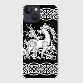 Чехол для iPhone 13 mini с принтом Рингерике олень белый 3D в Санкт-Петербурге,  |  | белый | викинги | вязь | олень | орнамент | рингерике | скандинавский | тату | узор