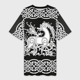 Платье-футболка 3D с принтом Рингерике олень белый 3D в Санкт-Петербурге,  |  | белый | викинги | вязь | олень | орнамент | рингерике | скандинавский | тату | узор