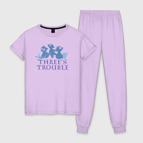 Женская пижама хлопок с принтом Threes Trouble в Санкт-Петербурге, 100% хлопок | брюки и футболка прямого кроя, без карманов, на брюках мягкая резинка на поясе и по низу штанин | brave | merida | pixar | vdzabma | мерида | пиксар | храбрая | храбрая сердцем