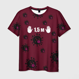Мужская футболка 3D с принтом ДИСТАНЦИЯ в Санкт-Петербурге, 100% полиэфир | прямой крой, круглый вырез горловины, длина до линии бедер | corona | держи дистанцию | коронавирус | мем коронавирус | прикольный коронавирус