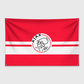 Флаг-баннер с принтом AJAX AMSTERDAM в Санкт-Петербурге, 100% полиэстер | размер 67 х 109 см, плотность ткани — 95 г/м2; по краям флага есть четыре люверса для крепления | ajax | amsterdam | football | holland | red | sport | team | white | амстердам | аякс | гол | голландия | красный | логотип | мяч | нидерланды | полосы | спорт | футбол