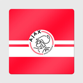 Магнит виниловый Квадрат с принтом AJAX AMSTERDAM в Санкт-Петербурге, полимерный материал с магнитным слоем | размер 9*9 см, закругленные углы | ajax | amsterdam | football | holland | red | sport | team | white | амстердам | аякс | гол | голландия | красный | логотип | мяч | нидерланды | полосы | спорт | футбол
