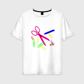 Женская футболка хлопок Oversize с принтом Цветные мелкие предметы в Санкт-Петербурге, 100% хлопок | свободный крой, круглый ворот, спущенный рукав, длина до линии бедер
 | 