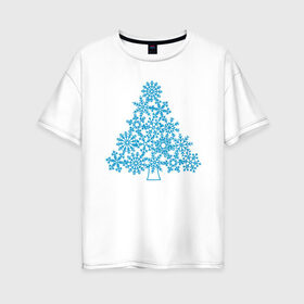 Женская футболка хлопок Oversize с принтом Новогодняя елка из снежинок в Санкт-Петербурге, 100% хлопок | свободный крой, круглый ворот, спущенный рукав, длина до линии бедер
 | 