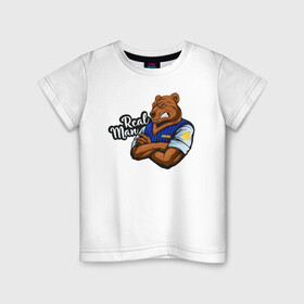 Детская футболка хлопок с принтом Крутой медведь mr.Bear. в Санкт-Петербурге, 100% хлопок | круглый вырез горловины, полуприлегающий силуэт, длина до линии бедер | Тематика изображения на принте: 23 февраля | bear | real man | военный | дерзкий | клыки | крутой | медведь | милиция | мишка | мужик | мускулы | опасный | парень | прикольный | реальный | русский | сильный