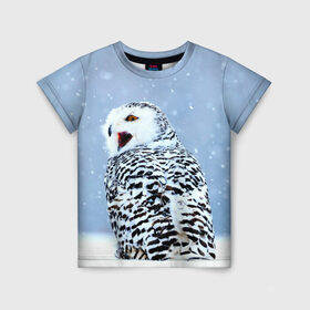 Детская футболка 3D с принтом Зимняя птица в Санкт-Петербурге, 100% гипоаллергенный полиэфир | прямой крой, круглый вырез горловины, длина до линии бедер, чуть спущенное плечо, ткань немного тянется | животные | звери | зима | зимний | зимняя | лес | природа | птица | сова