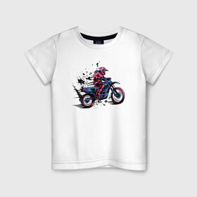 Детская футболка хлопок с принтом Мотокросс в Санкт-Петербурге, 100% хлопок | круглый вырез горловины, полуприлегающий силуэт, длина до линии бедер | moto | motocross | motorcycle | мото | мотокросс | мотоцикл | мотоциклист | мотоциклисты | мотоциклы | неон | череп | шлем