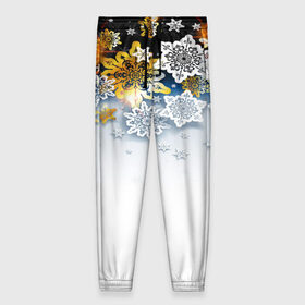 Женские брюки 3D с принтом Снежинки в Санкт-Петербурге, полиэстер 100% | прямой крой, два кармана без застежек по бокам, с мягкой трикотажной резинкой на поясе и по низу штанин. В поясе для дополнительного комфорта — широкие завязки | 