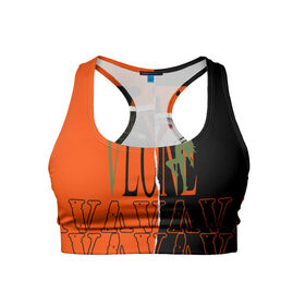 Женский спортивный топ 3D с принтом V lone orange dark logo в Санкт-Петербурге, 82% полиэстер, 18% спандекс Ткань безопасна для здоровья, позволяет коже дышать, не мнется и не растягивается |  | fashion | lone | orange | rap | top | v lone | аниме