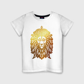 Детская футболка хлопок с принтом Лев в Санкт-Петербурге, 100% хлопок | круглый вырез горловины, полуприлегающий силуэт, длина до линии бедер | horoscope | king | leo | lion | астрология | гороскоп | знак зодиака | император | июль | король | корона | лев | месяц рождения | подарок для льва | правитель | царь