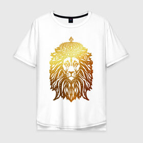 Мужская футболка хлопок Oversize с принтом Лев в Санкт-Петербурге, 100% хлопок | свободный крой, круглый ворот, “спинка” длиннее передней части | horoscope | king | leo | lion | астрология | гороскоп | знак зодиака | император | июль | король | корона | лев | месяц рождения | подарок для льва | правитель | царь