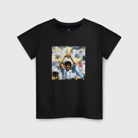 Детская футболка хлопок с принтом Диего Марадона  в Санкт-Петербурге, 100% хлопок | круглый вырез горловины, полуприлегающий силуэт, длина до линии бедер | diego | maradona | maradonna | napoli | бога | диего | марадона | марадонна | наполи | ретро | рука | форма | футбол