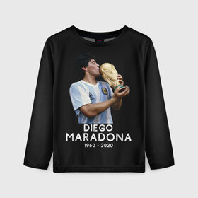 Детский лонгслив 3D с принтом Diego Maradona в Санкт-Петербурге, 100% полиэстер | длинные рукава, круглый вырез горловины, полуприлегающий силуэт
 | 10 | 1960 | 2020 | argentina | barcelona | diego | football | legend | leo | lionel | maradona | messi | retro | rip | soccer | аргентина | барселона | бога | диего | легенда | лионель | марадона | месси | мяч | ретро | рука | форма | футбол
