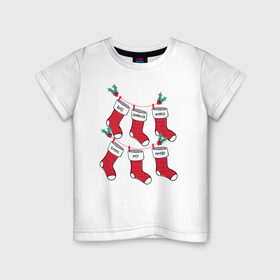 Детская футболка хлопок с принтом Друзья новогодние носки в Санкт-Петербурге, 100% хлопок | круглый вырез горловины, полуприлегающий силуэт, длина до линии бедер | chandler | christmas | friends | joey | logo | monika | phoebe | rachel | ross | vdkarsve | xmas | друзья | логотип | новый год | сериал