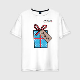 Женская футболка хлопок Oversize с принтом Friends. Подарок Monica в Санкт-Петербурге, 100% хлопок | свободный крой, круглый ворот, спущенный рукав, длина до линии бедер
 | christmas | friends | gift | monica | vdkarsve | xmas | друзья | новый год | подарок | сериал