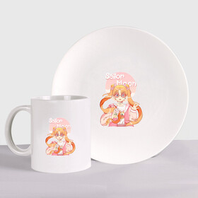 Набор: тарелка + кружка с принтом Sailor Moon Coffee в Санкт-Петербурге, керамика | Кружка: объем — 330 мл, диаметр — 80 мм. Принт наносится на бока кружки, можно сделать два разных изображения. 
Тарелка: диаметр - 210 мм, диаметр для нанесения принта - 120 мм. | anime | animegirl | cute | kavai | kavaii | madara | manga | sailor | sailorchibimoon | sailorjupiter | sailormars | sailormercury | sailormoon | sailormooncrystal | sailorvenus | usagi | usagitsukino | аниме | анимесейлормун | каваи | сейлормун
